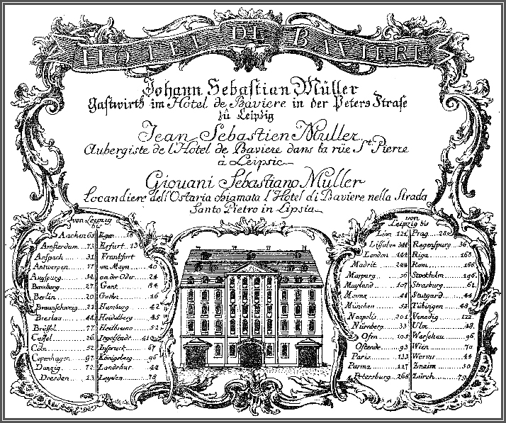 Leipzig 1730 hotel advert giving travel times